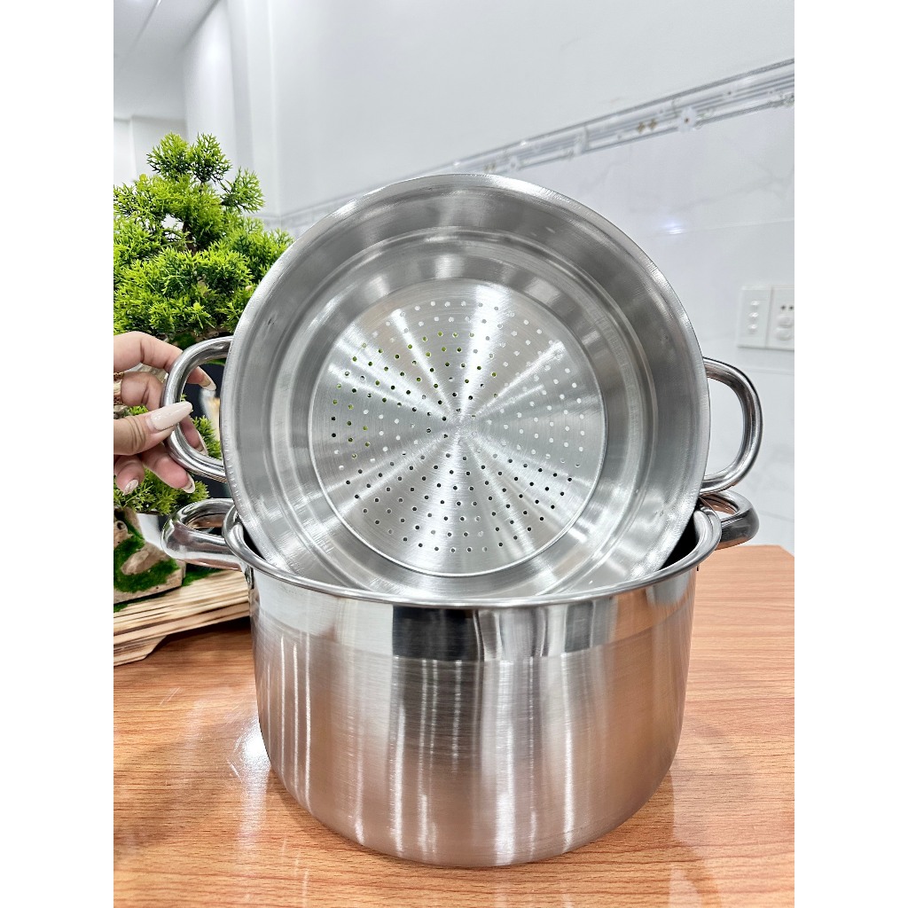 Nồi hấp inox 26cm dày dặn - lòng nồi sâu lòng thích hợp luộc gà , nấu canh