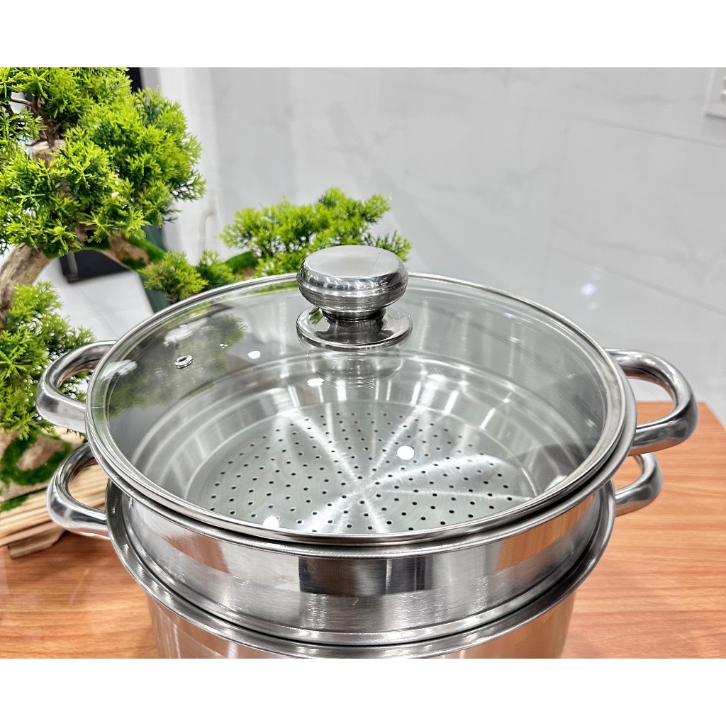 Nồi hấp inox 26cm dày dặn - lòng nồi sâu lòng thích hợp luộc gà , nấu canh