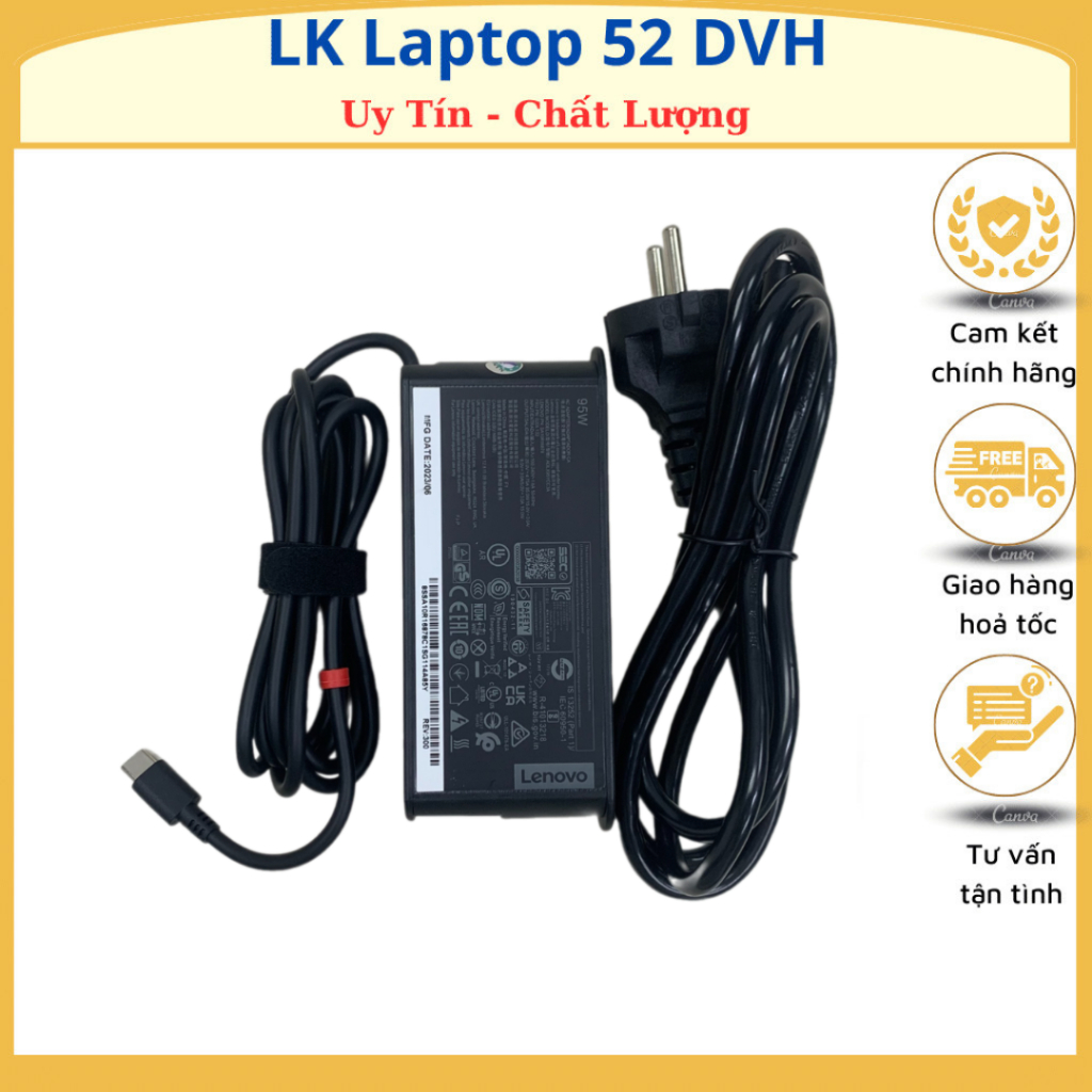 Sạc dùng cho lenovo 20V - 4.75A (95W) USB-C ZIN Lenovo Thinkpad Carbon x1 5th 6th Gen, IdeaPad 13