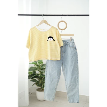 Áo Thun Nữ SỌC CROPTOP in hình thời trang, Áo Thun Nữ Croptop Mặc Hè