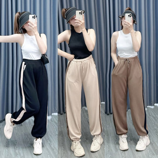 Quần jogger nữ The Simple bigsize nữ ống rộng bo gấu có túi ,Quần thể thao co giãn thoải mái  QSSUON