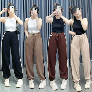 Quần jogger nữ The Simple bigsize nữ ống rộng bo gấu có túi ,Quần thể thao co giãn thoải mái  QSSUON