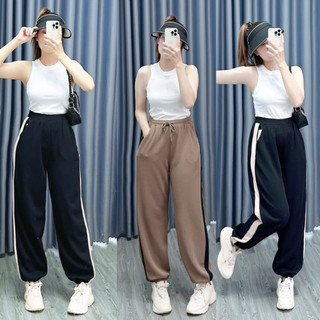 Quần jogger nữ The Simple bigsize nữ ống rộng bo gấu có túi ,Quần thể thao co giãn thoải mái  QSSUON