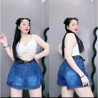 Quần giả váy Jean Bigsize Nữ chất mềm dáng chữ A lưng cao tôn dáng không co giãn màu xám Đậm tôn dáng GV2/GV3