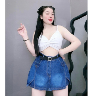 Quần giả váy Jean Bigsize Nữ chất mềm dáng chữ A lưng cao tôn dáng không co giãn màu xám Đậm tôn dáng GV2/GV3