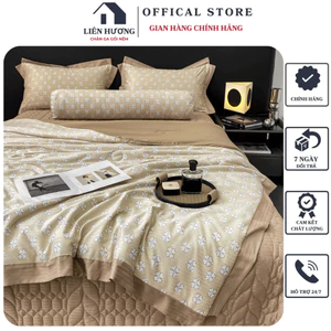 Bộ chăn ga gối cotton lụa trần nhập khẩu loại 1, Chất cotton pha lụa mềm mịn, thoáng mát phù hợp cho mùa hè tặng vỏ ôm