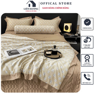 Bộ chăn ga gối cotton lụa trần nhập khẩu loại 1, Chất cotton pha lụa mềm mịn, thoáng mát phù hợp cho mùa hè tặng vỏ ôm
