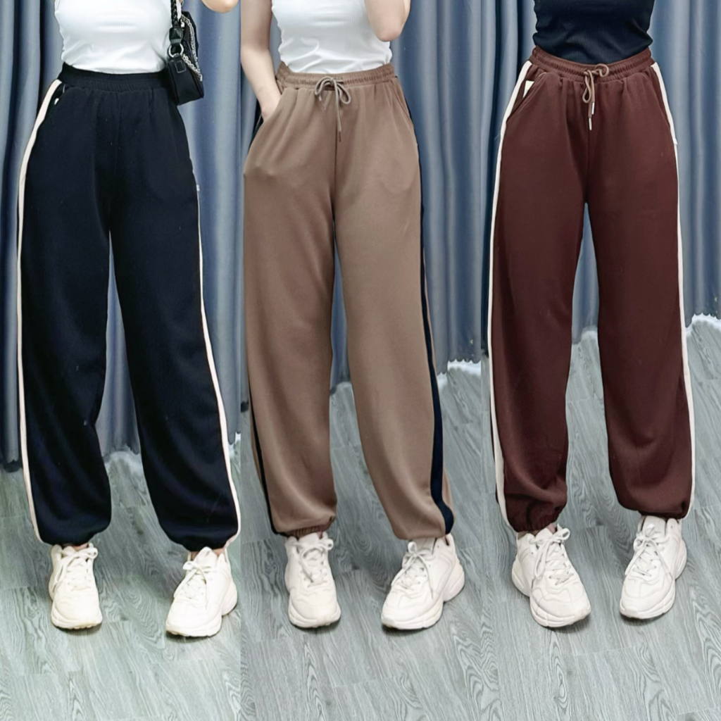 Quần Jogger Bigsize Nữ Sọc Sườn,Quần Dài Lưng Thun Vải Dày Dặn Mềm Mịn Dễ Mặc QSSUON