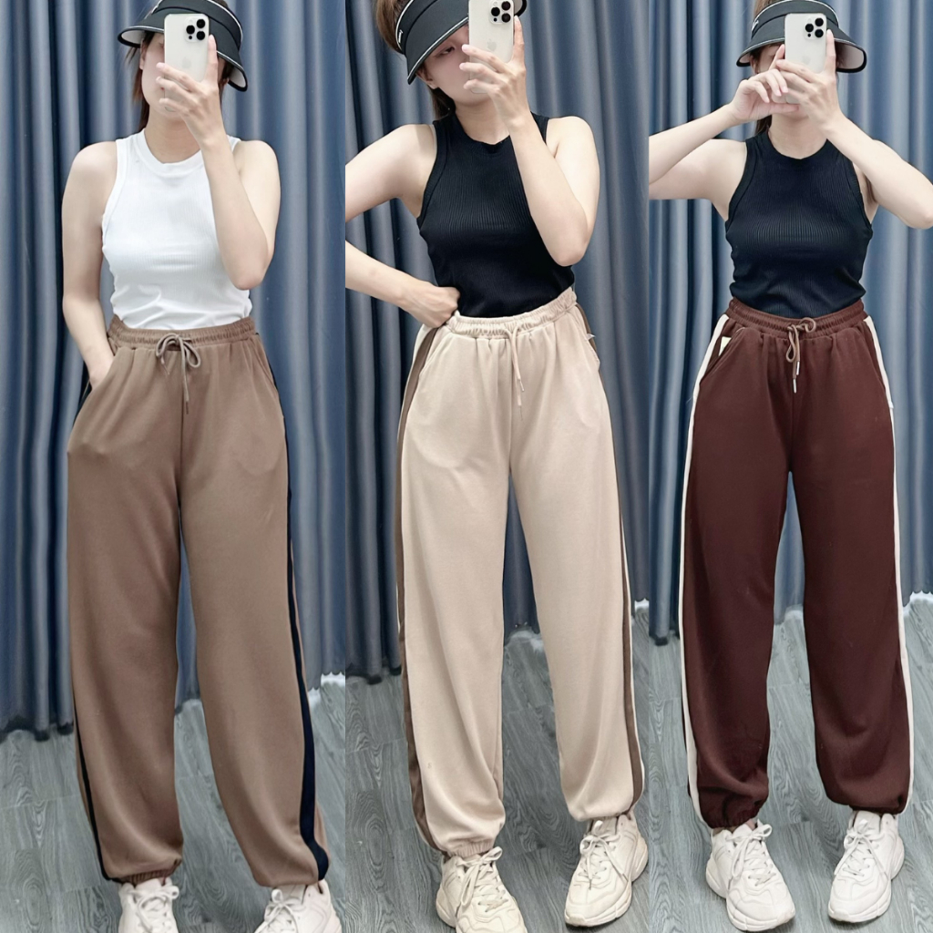 Quần Jogger Bigsize Nữ Sọc Sườn,Quần Dài Lưng Thun Vải Dày Dặn Mềm Mịn Dễ Mặc QSSUON