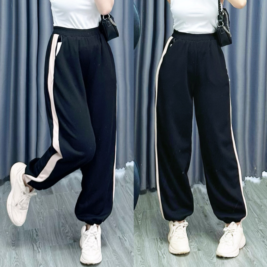 Quần Jogger Bigsize Nữ Sọc Sườn,Quần Dài Lưng Thun Vải Dày Dặn Mềm Mịn Dễ Mặc QSSUON