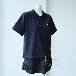 Set Đồ Nữ Màu Đen Thể Thao Năng Động Áo Polo Thêu Ngựa Kèm Chân Váy Xếp Ly Bèo Ngắn