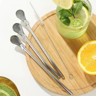 ỐNG HÚT LỌC BÃ TRÀ INOX 304 COMBO 3 KÈM CỌ VỆ SINH | THÌA LỌC TRÀ HOA TRÀ THẢO MỘC DETOX TÁI SỬ DỤNG
