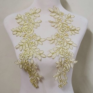 1 Đôi Miếng Vá Thêu Trang Trí Quần Áo REN Hoa Hồng - Kích thước 36cm x 12cm