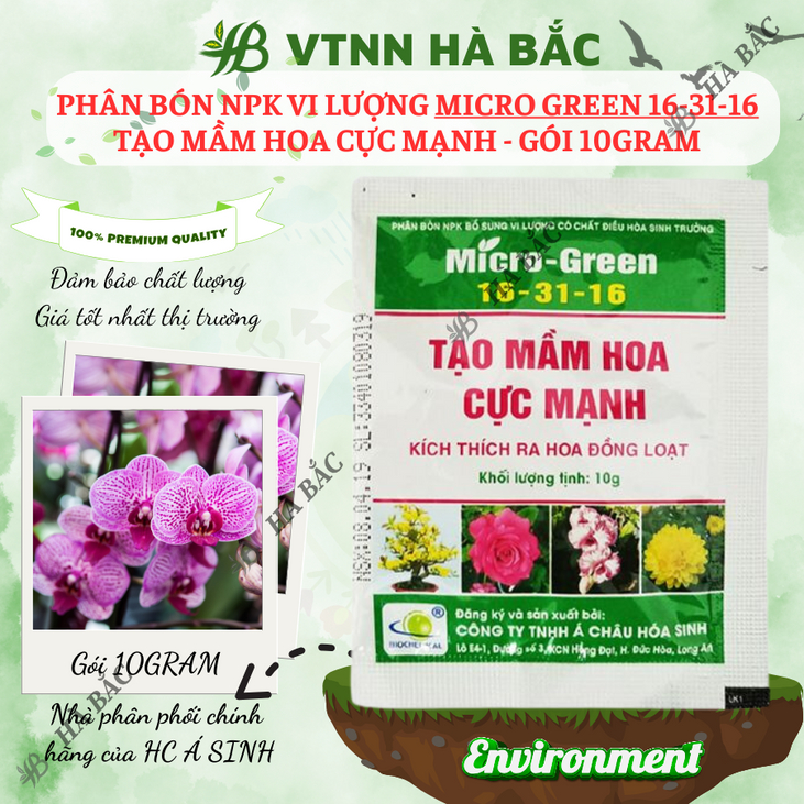 Phân Bón Lá NPK Micro-Green 16-31-16 (10gram), Bổ Sung Vi Lượng Và Chất Điều Hoà Sinh Trưởng, tạo mầm hoa cực mạnh