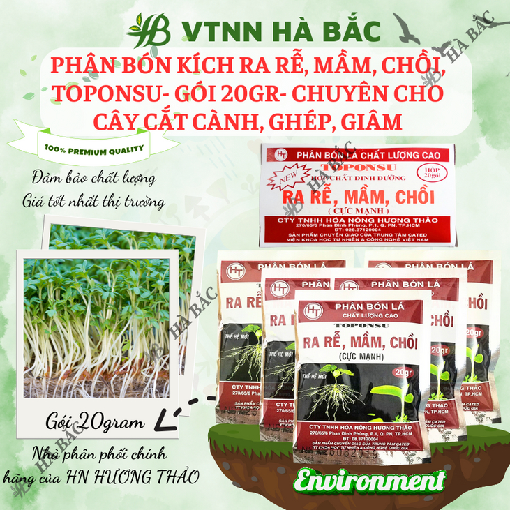 Phân bón kích ra mầm, chồi, rễ cực mạnh TOPONSU (gói 20gram) - chuyên cho cây cắt cành, ghép, giâm, kích ra rễ