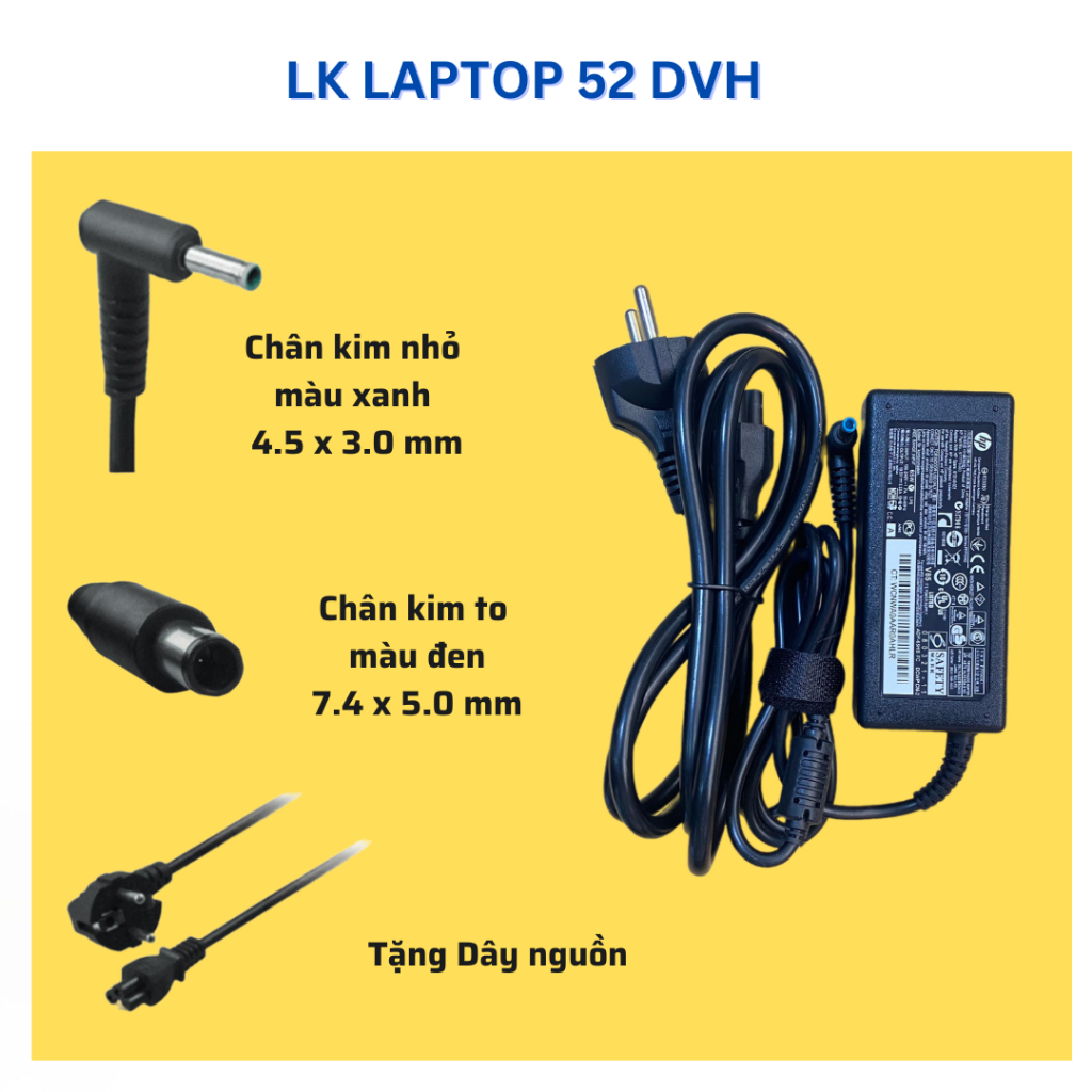 Sạc Laptop HP chân kim nhỏ / sạc HP chân kim to 45W / 65W / 90W, cục sạc HP, sạc máy tính HP, dây sạc máy tính HP New