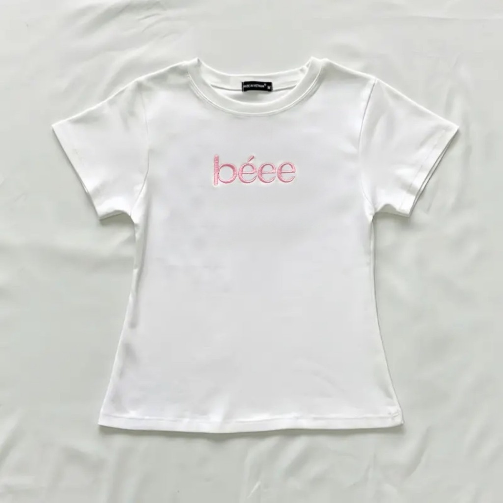 Áo thun cặp thêu chữ BÉEE cho nữ form body chất thun gân mỏng nhẹ MaMie unisex.sg