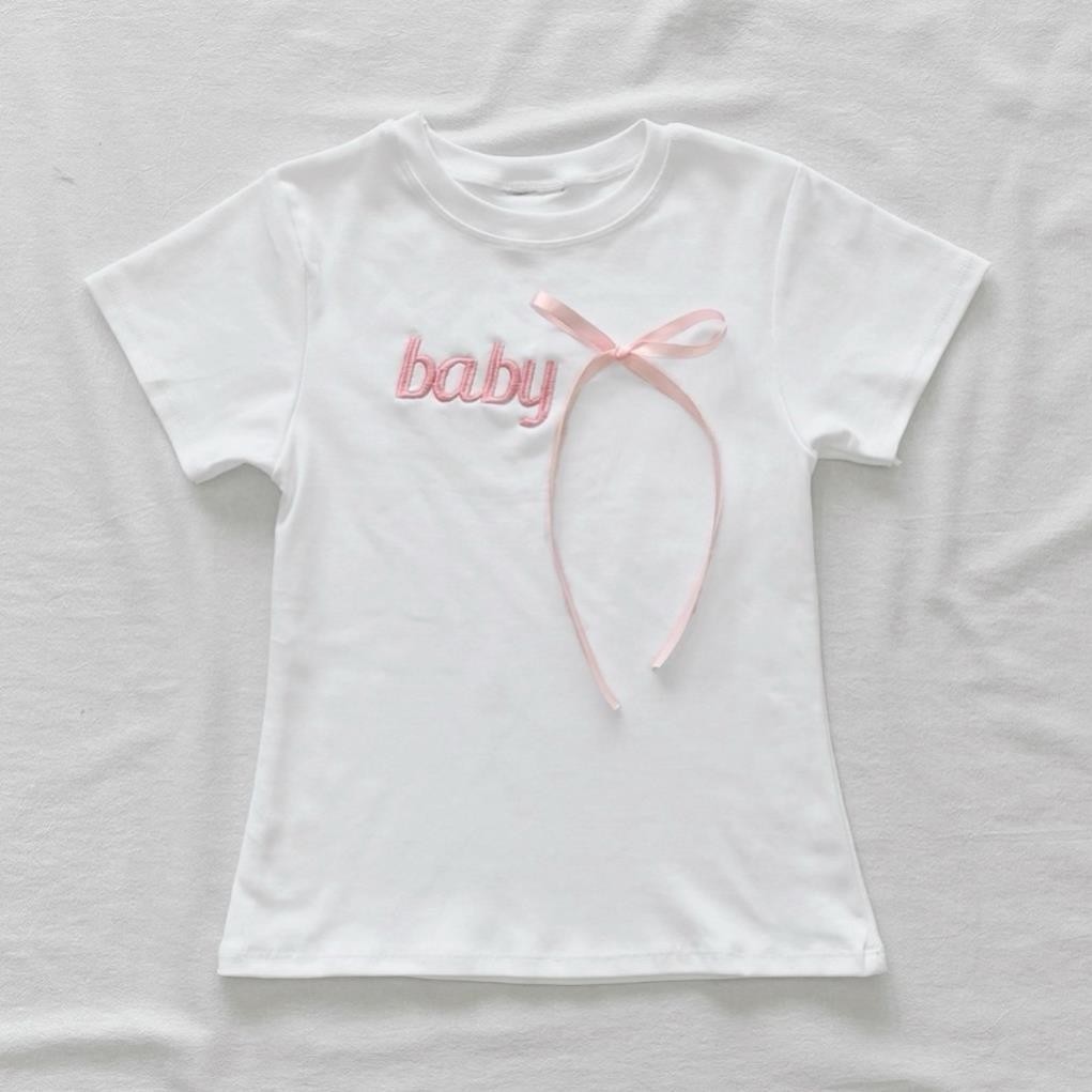 Áo thun thêu chữ BABY LOVE cho nữ form body chất thun tăm mỏng nhẹ