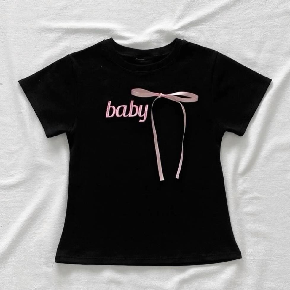 Áo thun thêu chữ BABY LOVE cho nữ form body chất thun tăm mỏng nhẹ