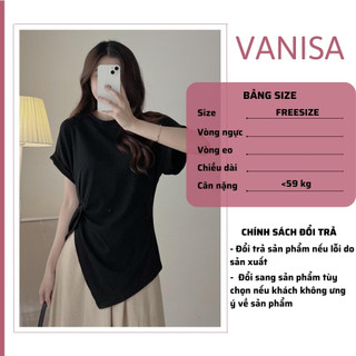 Áo Thun nữ vạt chéo kiểu rút dây tay ngắn xẻ tà trắng đen xinh đẹp co giãn 4 chiều VANISA CT057