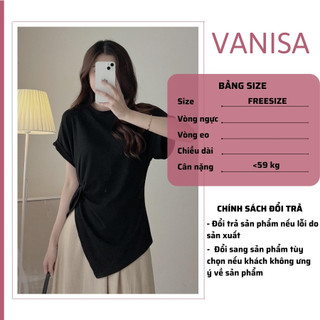 Áo Thun vạt chéo nữ kiểu tay ngắn xẻ tà trắng đen xinh đẹp co giãn 4 chiều VANISA CT057