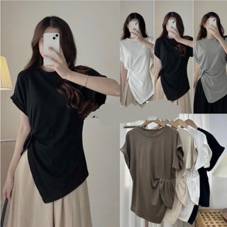Áo Thun nữ vạt chéo kiểu rút dây tay ngắn xẻ tà trắng đen xinh đẹp co giãn 4 chiều VANISA CT057