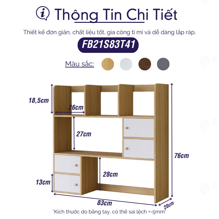 Ảnh Kệ Sách Để Bàn Học FB21 FIVO Cao Cấp Màu Gỗ Và Walnut , Có Hộc Tủ Gắn Nam Châm, Dễ Dàng Lắp Ráp, Đa Dạng Mẫu Mã, Màu Sắc 2