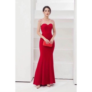 Đầm dạ hội đuôi cá phồi đô lưới sang trọng thanh lịch màu đỏ, đen, trắng, hồng, vàng.M020