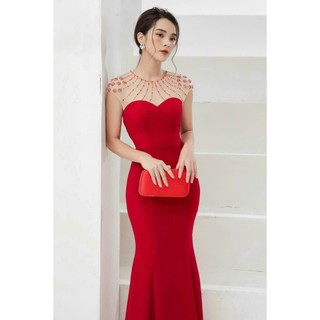 Đầm dạ hội đuôi cá phồi đô lưới sang trọng thanh lịch màu đỏ, đen, trắng, hồng, vàng.M020
