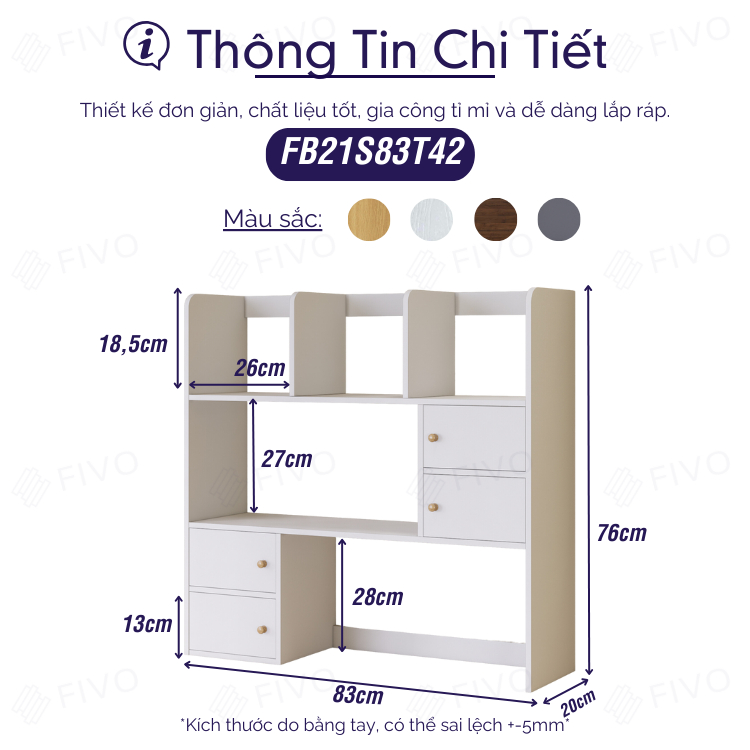 Ảnh Kệ Gỗ Để Bàn FB21 FIVO Cao Cấp Màu Trắng Và Xám, Decor Bàn Học, Văn Phòng, Hộc Tủ Gắn Nam Châm, Đa Dạng Mẫu Mã, Màu Sắc 2