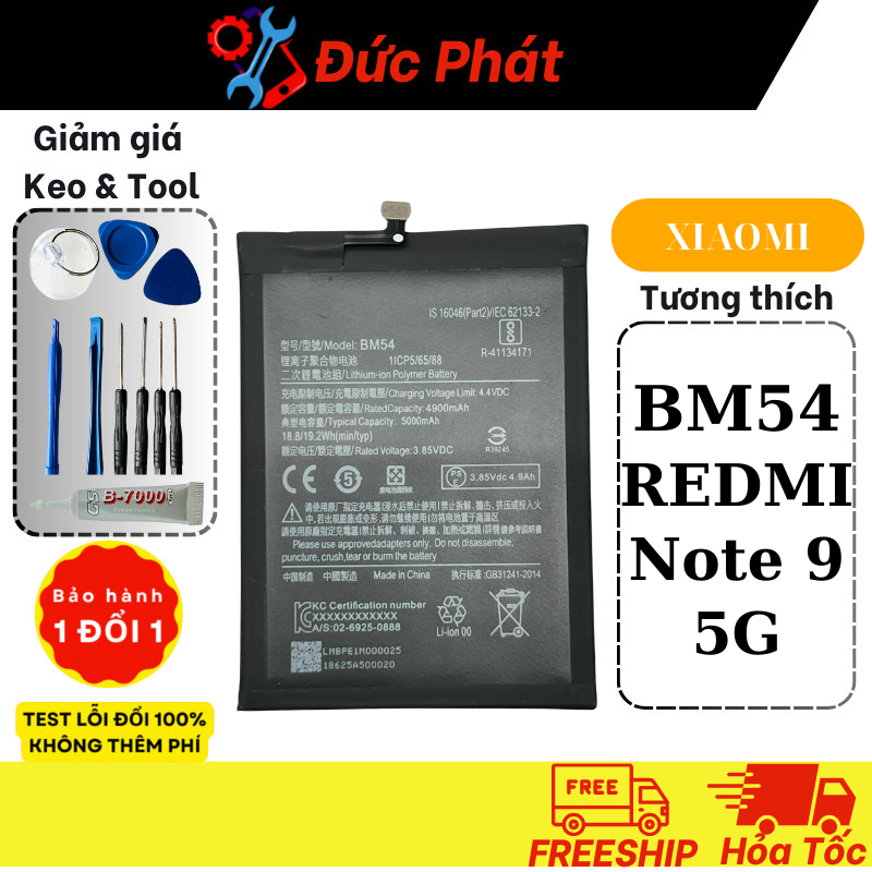 Pin Xiaomi BM54 Redmi Note 9 5G Zin New (Giảm giá keo dán và bộ sửa khi ...