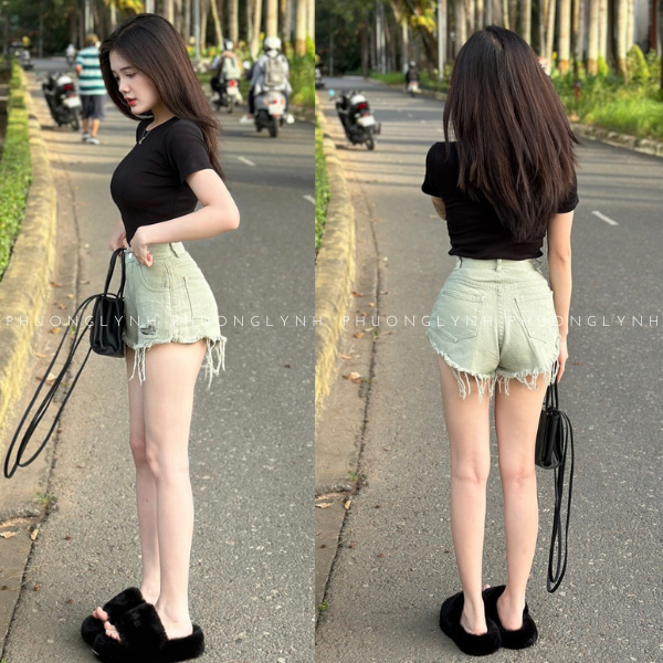 Quần short jean nữ rách tua rua , quần đùi nữ ngắn lưng cao rách màu ...
