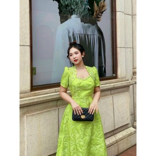Đầm xòe gấm Tafta đính đá thanh lịch sanng trọng màu đen, màu xanh lá, màu hồng, màu trắng.X036