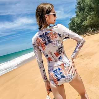 Đồ bơi dài tay chống nắng che bụng Slim Fit một mảnh họa tiết hoa thời trang