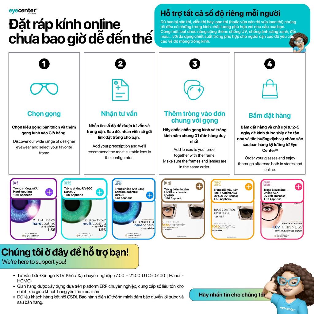 Ảnh Tròng kính cận viễn loạn có độ Eye Center mắt kính chống ánh sáng xanh chống xước chống UV đổi màu đi nắng 1