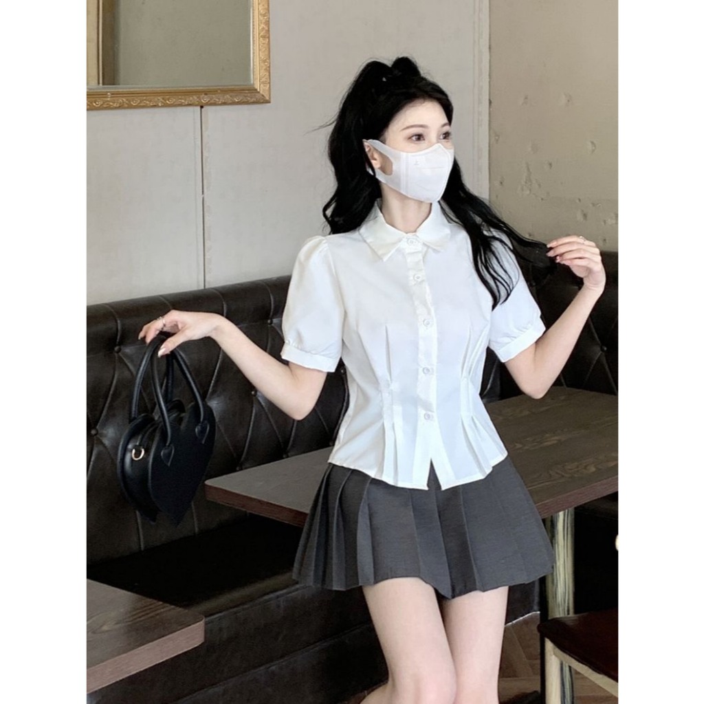 Áo sơ mi mùa hè nữ form croptop chiết eo tôn dáng thời trang Hàn Quốc hottrend hàng QCCC SP116