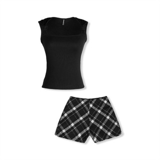 [Deal Độc Quyền] Set Nữ Style Sleeveless Top Checked Short Áo Vải Thun Tăm Chân Váy Bố Nỉ Caro, WSB118 SOME HOW STORE