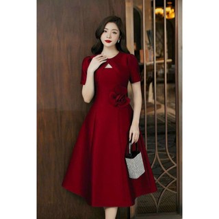 Đầm xòe 7 mảnh bống eo thanh lịch sang trọng[ váy nữ thiết kế] màu đen, đỏ, trắng, vàng.X033