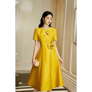 Đầm xòe 7 mảnh bống eo thanh lịch sang trọng[ váy nữ thiết kế] màu đen, đỏ, trắng, vàng.X033