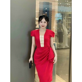 Đầm body nơ kiểu tà khắn thanh lịch sang trọng màu đỏ, trắng, xanh lá.B055