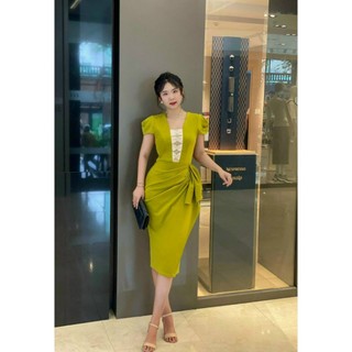 Đầm body nơ kiểu tà khắn thanh lịch sang trọng màu đỏ, trắng, xanh lá.B055