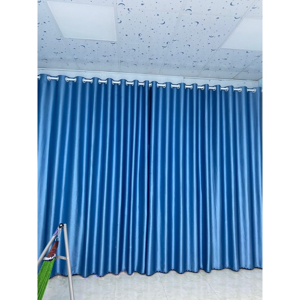 Rèm cửa màu xanh dương, rèm khoen, chống nắng cản sáng 90%, ngăn được hơi máy lạnh, cửa sổ, cửa chính, gác lửng