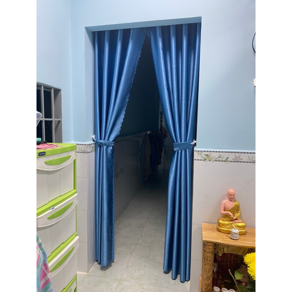 Rèm cửa màu xanh dương, rèm khoen, chống nắng cản sáng 90%, ngăn được hơi máy lạnh, cửa sổ, cửa chính, gác lửng