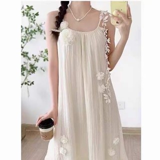 [Slii Homewear] Đầm Maxi 2 dây trơn đính hoa nhiều lớp nhẹ nhàng tiểu thư cho các nàng
