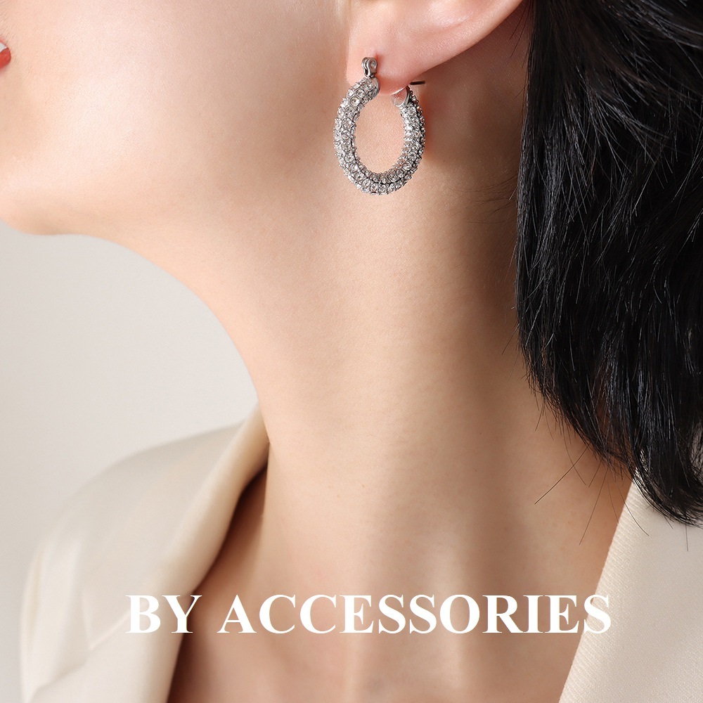 Bông tai nữ titan nữ vintage hình học nhiều kiểu khảm đá trắng lấp lánh sang trọng WE2427 BY ACCESSORIES