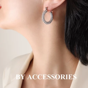 Bông tai nữ titan nữ vintage hình học nhiều kiểu khảm đá trắng lấp lánh sang trọng WE2427 BY ACCESSORIES