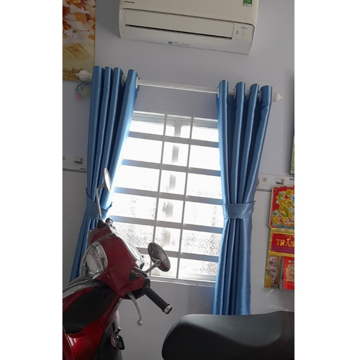 Rèm cửa màu xanh dương, rèm khoen, chống nắng cản sáng 90%, ngăn được hơi máy lạnh, cửa sổ, cửa chính, gác lửng