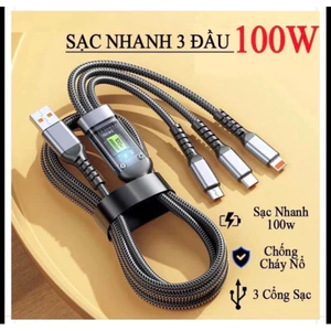 Dây Cáp Sạc Nhanh, Dây Sạc Tự Ngắt 3 Đầu 100W