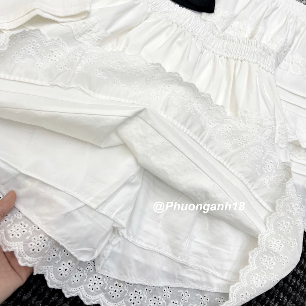 Set áo cotton nơ kèm chân váy hoạ tiết tôn dáng hàng quảng châu L1