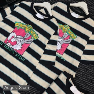Áo Phông Thỏ Bunny Cute Thun Cộc Tay Họa Tiết Kẻ Ngang Dáng Rộng Giấu Quần Trùm Mông Freesize